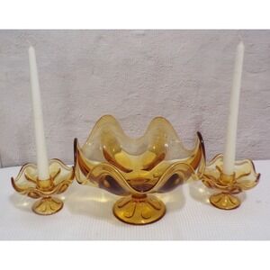 Viking Epic Footed 6 Peddles Glass Vintage Serving Bowl w/2 Candle Holders